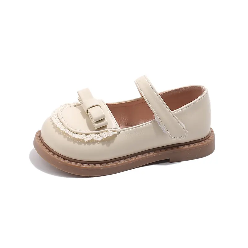 Children's Little PU Leather Shoes 2025 Spring Girl Soft Anti Slip Princess Mary Janes Lace Bordered Fashion Baby Flats I01131