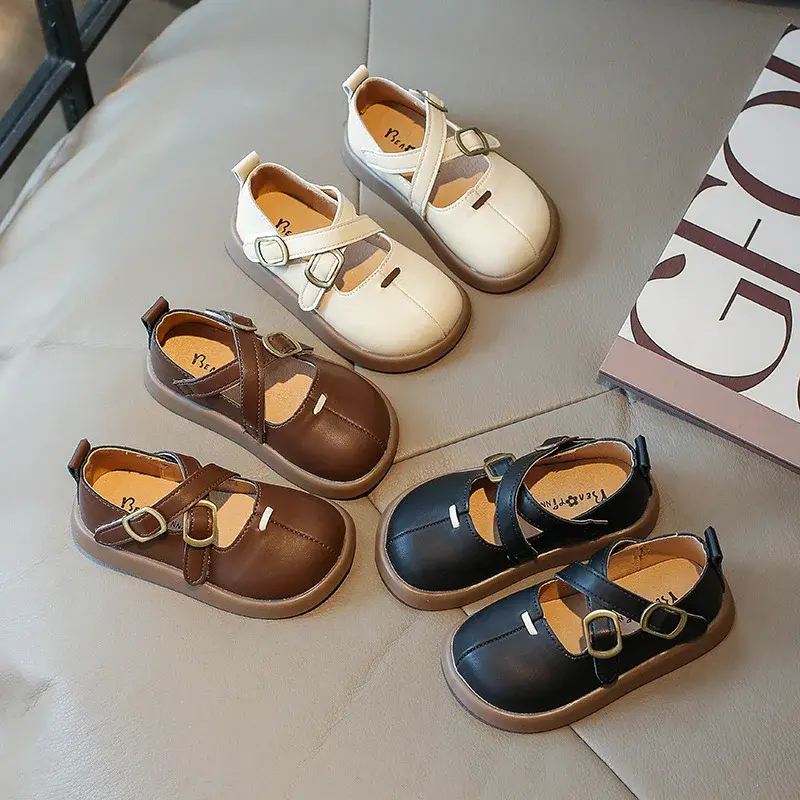 Baby Girls Leather Shoes Princess Leisure Fashion Children's Flats Soft Cross-tied Strape Kids Dress Shoes Spring Summer G08281
