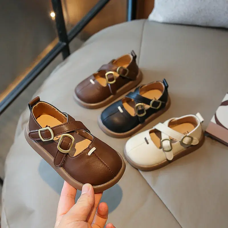 Baby Girls Leather Shoes Princess Leisure Fashion Children's Flats Soft Cross-tied Strape Kids Dress Shoes Spring Summer G08281