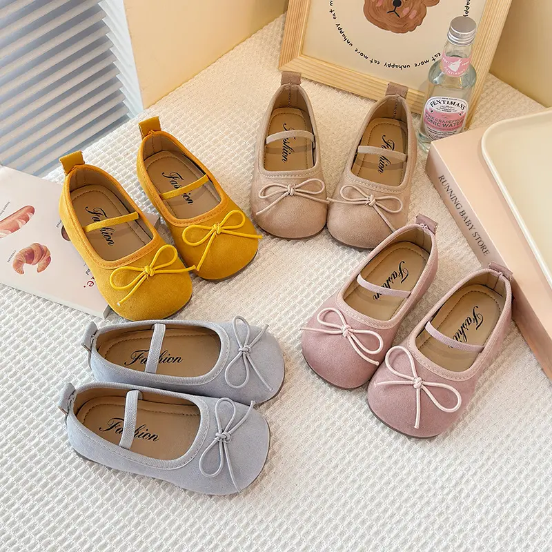 Girls Shoes Low Top Princess Suede Shoe Spring New Shallow Elastic Band Casual Brand Designer Students Ballet Shoes Child I03132