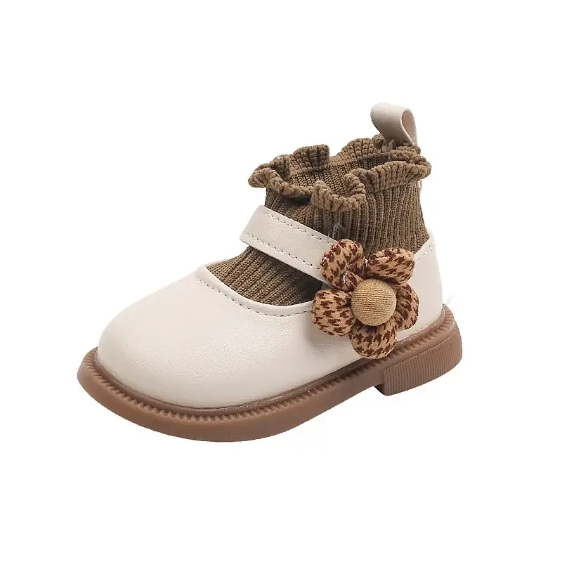 Super Nice Appliques Baby Shoes Girl Boutique Knitted Socks Shoes for Girls Baptism First Communion Newborn Short Boots G10293
