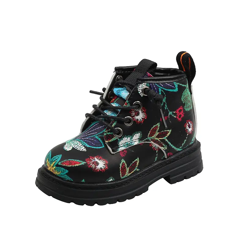 Retro National Floral Printing Ankle Boots for Kids Girls Cozy Spring Autumn Cotton Boots Shoes Girl Fancy Shoes Child H08121
