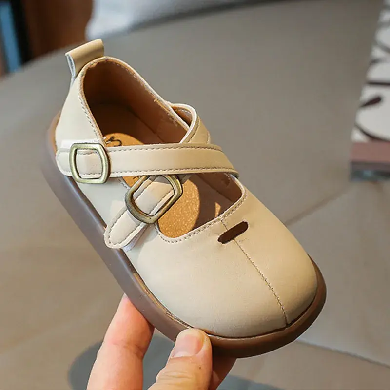 Baby Girls Leather Shoes Princess Leisure Fashion Children's Flats Soft Cross-tied Strape Kids Dress Shoes Spring Summer G08281