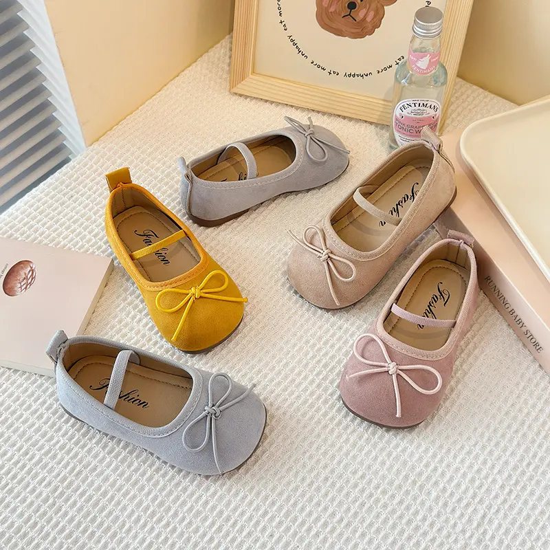 Girls Shoes Low Top Princess Suede Shoe Spring New Shallow Elastic Band Casual Brand Designer Students Ballet Shoes Child I03132