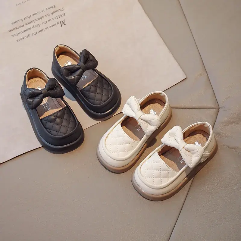 Elegant Palid Pattern Vamp School Shoes Girls Fully Flat Heeled Little Girl mary jane Shoes Child Princess Casual Shoes G08251