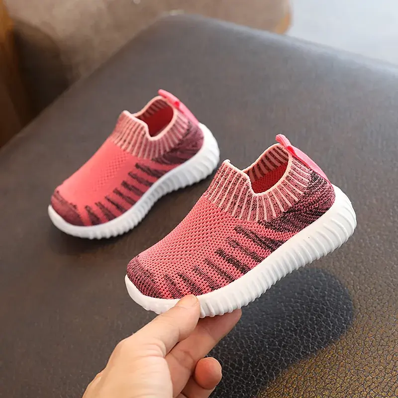 2025 Little Kids Shoes Boys Girls Knitted Fabric Sock Shoes Casual Breathable Baby Sneakers Fashion Stripe Children Shoes I07092