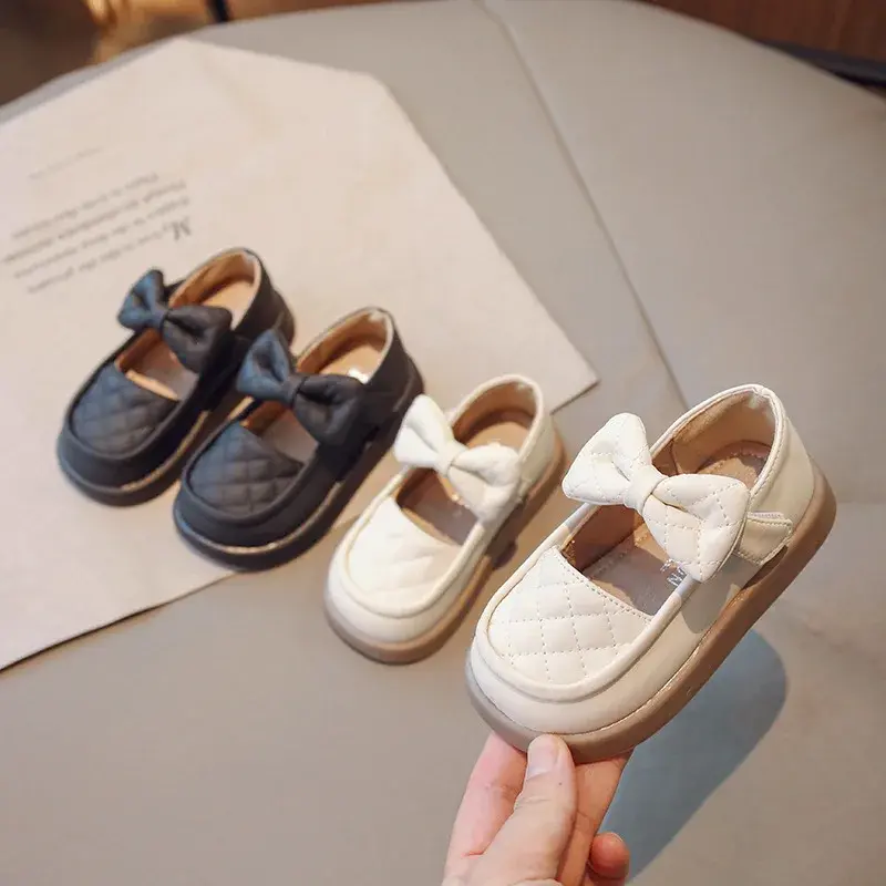 Elegant Palid Pattern Vamp School Shoes Girls Fully Flat Heeled Little Girl mary jane Shoes Child Princess Casual Shoes G08251