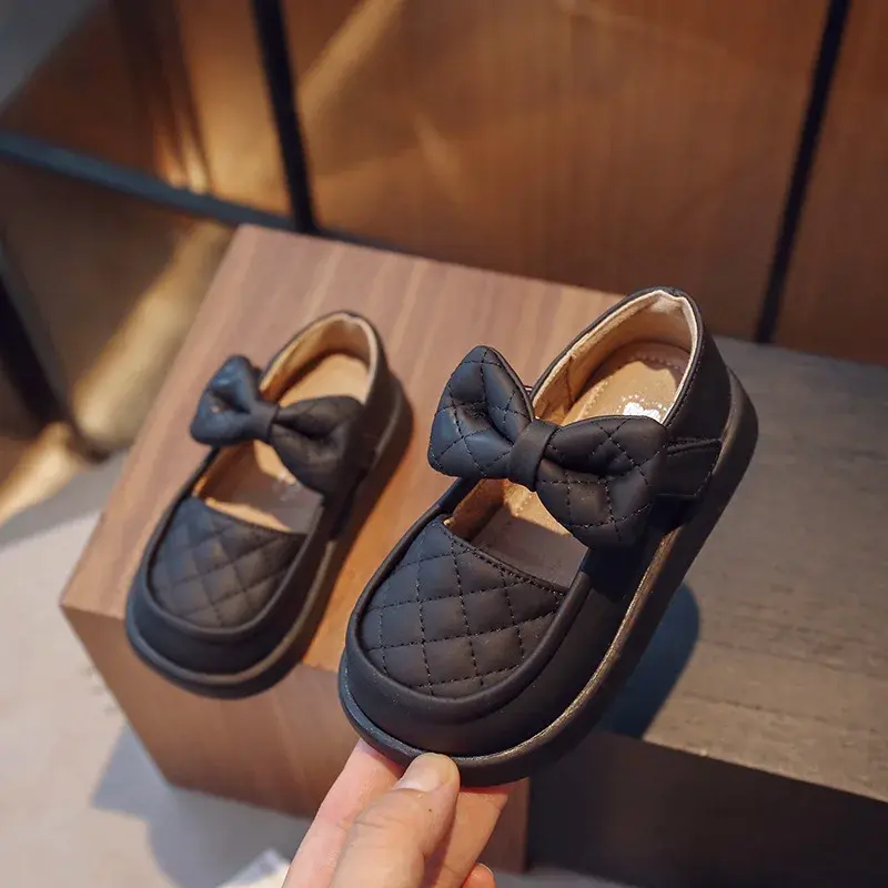 Elegant Palid Pattern Vamp School Shoes Girls Fully Flat Heeled Little Girl mary jane Shoes Child Princess Casual Shoes G08251
