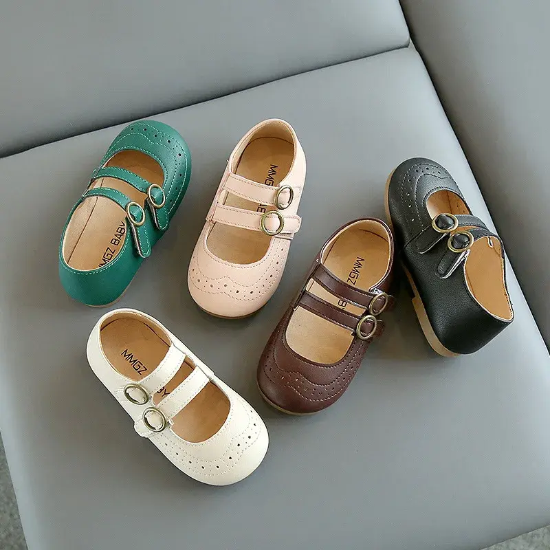 Spring Summer Cute Princess Leather Shoes Fashion T-tied Mary Janes Girls School Shoes Round Buckle Kids Shoes for Girl E06071