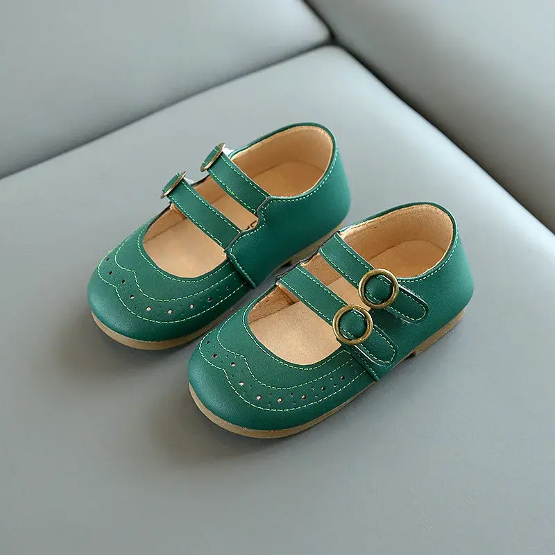 Spring Summer Cute Princess Leather Shoes Fashion T-tied Mary Janes Girls School Shoes Round Buckle Kids Shoes for Girl E06071