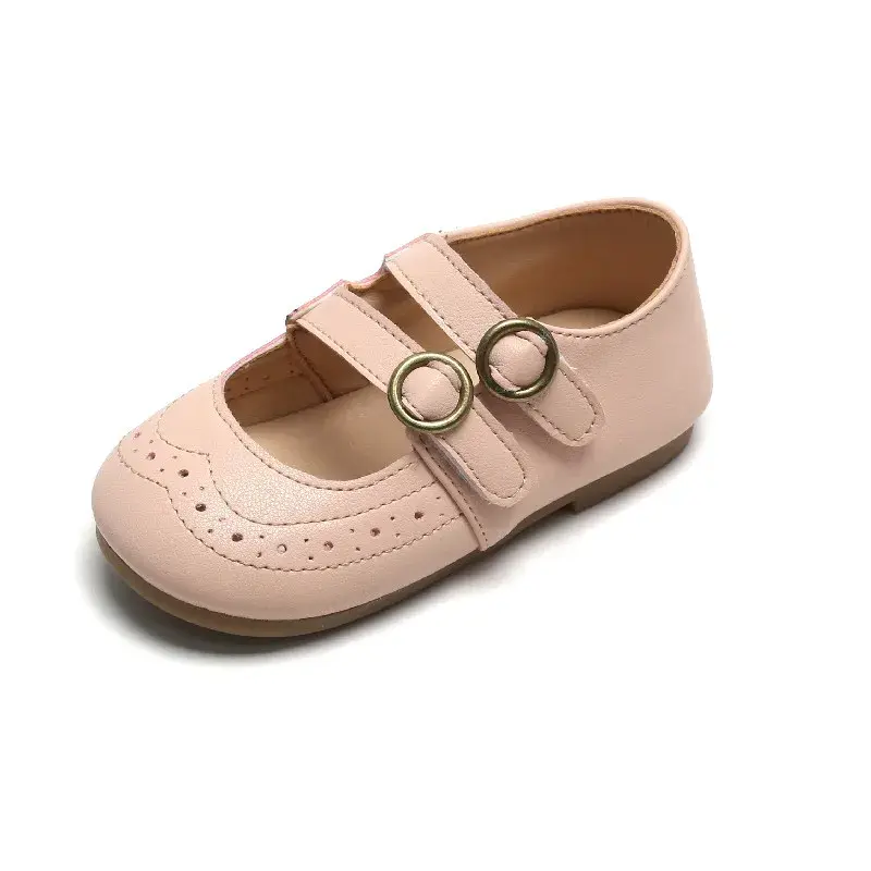 Spring Summer Cute Princess Leather Shoes Fashion T-tied Mary Janes Girls School Shoes Round Buckle Kids Shoes for Girl E06071