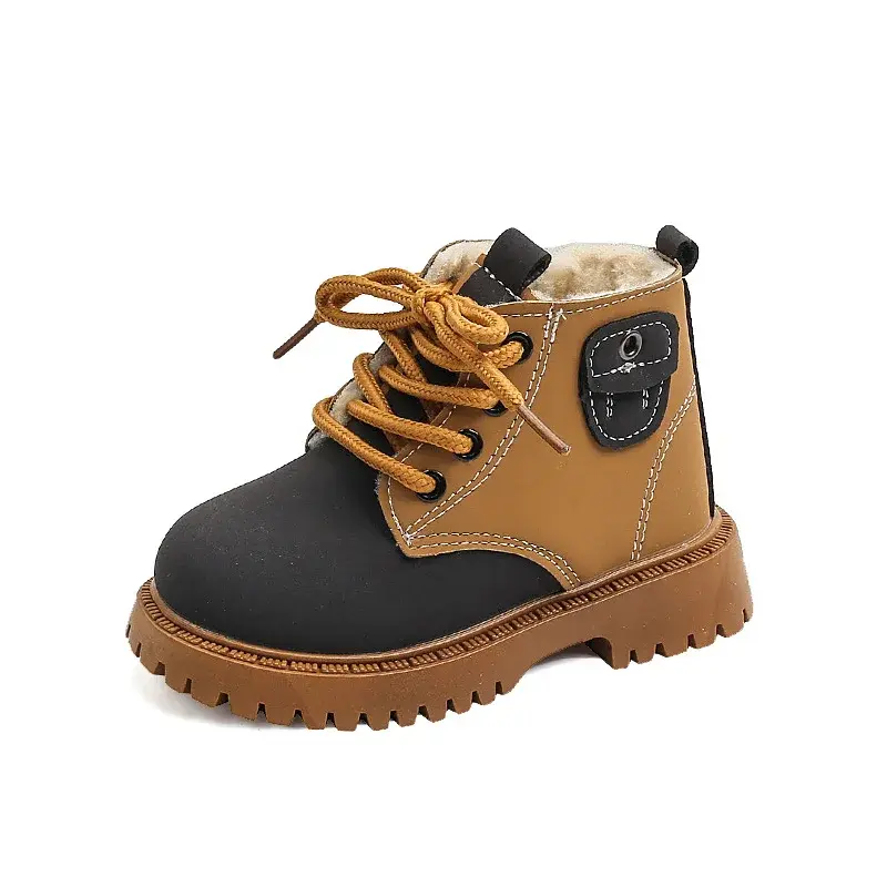Children Fashion Boots Winter Thickened Boys Girls Anti Slip Warm Leather Boots Side Zipper Solid Color Kids Casual Shoes I01291