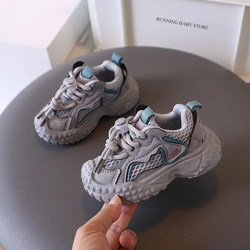 Chunky Sneaker for Children Mesh Platform Shoes Pure Color Elastic Band Girl Trendy Trainers Thick Sole Boys School Shoes I07243