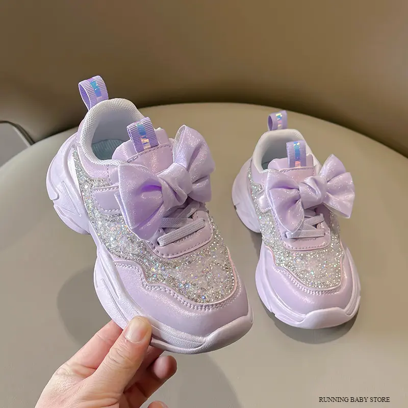 Children Shoes Girls Sneaker City-friendly Stomping Shoes School Trainers Butterfly-knot New Rhinestone tenis Sport Shoes I02214