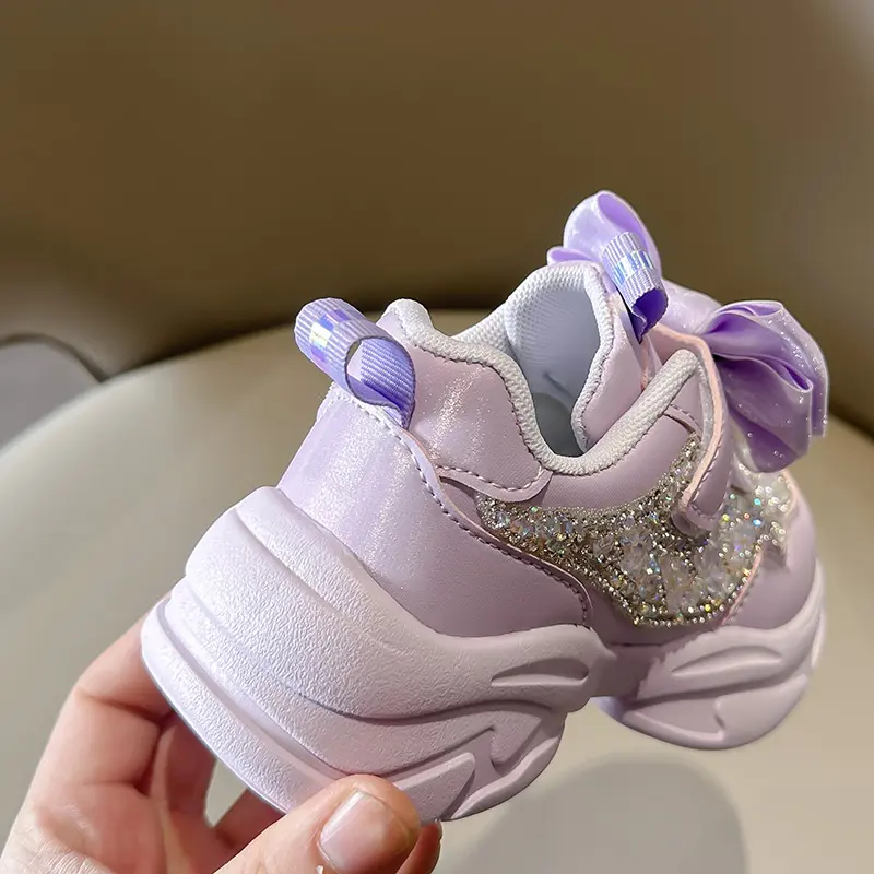 Children Shoes Girls Sneaker City-friendly Stomping Shoes School Trainers Butterfly-knot New Rhinestone tenis Sport Shoes I02214