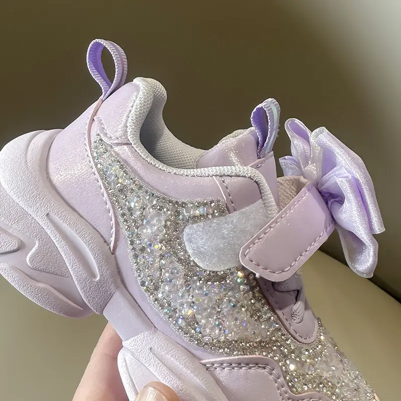 Children Shoes Girls Sneaker City-friendly Stomping Shoes School Trainers Butterfly-knot New Rhinestone tenis Sport Shoes I02214