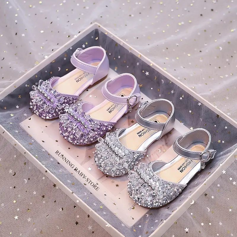 Princess Girls Party Shoes Children Sandals Gorgeous Rhinestone Low Heels Shoes Girl Sandals mary janes Dress Shoes Child I06106