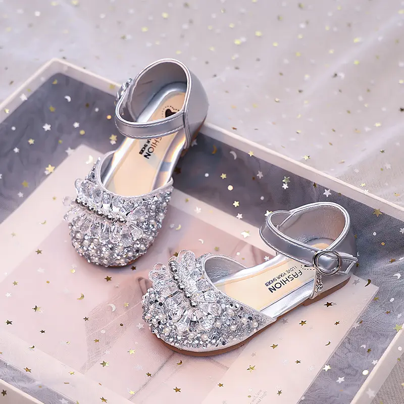 Princess Girls Party Shoes Children Sandals Gorgeous Rhinestone Low Heels Shoes Girl Sandals mary janes Dress Shoes Child I06106