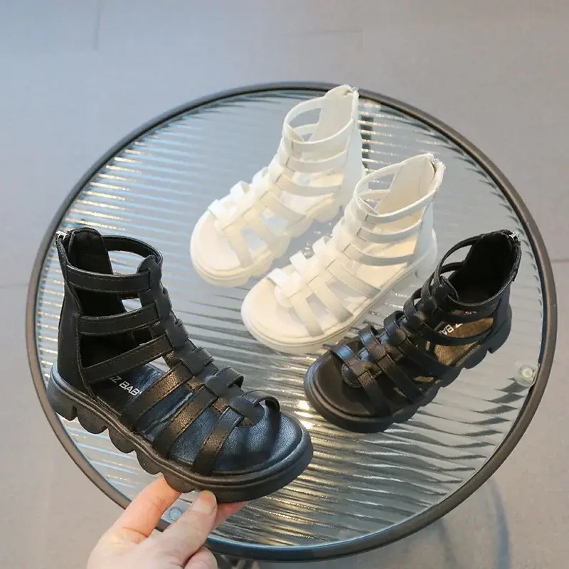 Gladiator Girls Sandals Soft Sole Beach Shoes for Girl Fashion Hollow Out Princess Braided Boots Breathable Girl Sandals I04203