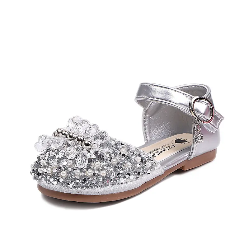 Princess Girls Party Shoes Children Sandals Gorgeous Rhinestone Low Heels Shoes Girl Sandals mary janes Dress Shoes Child I06106