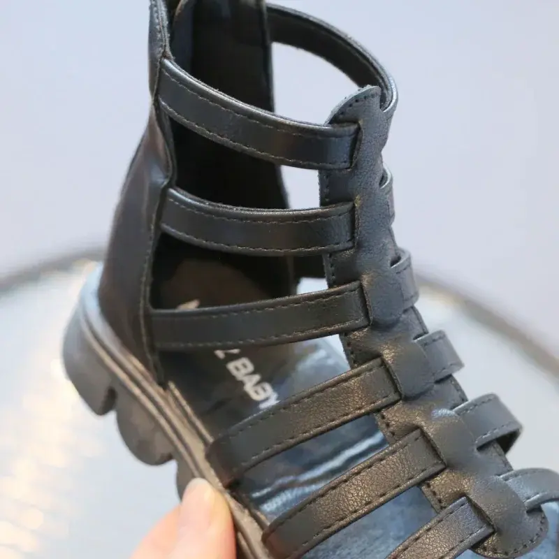 Gladiator Girls Sandals Soft Sole Beach Shoes for Girl Fashion Hollow Out Princess Braided Boots Breathable Girl Sandals I04203
