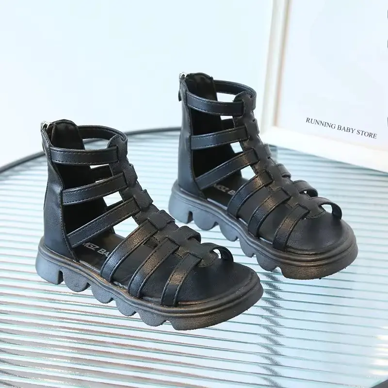 Gladiator Girls Sandals Soft Sole Beach Shoes for Girl Fashion Hollow Out Princess Braided Boots Breathable Girl Sandals I04203