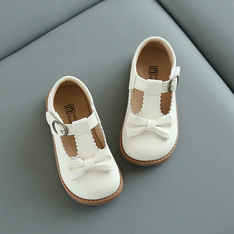2024 Fashion T-tied Girls Designer Shoes Princess laciness Kids Dress Shoes Classic Black Beige School Shoes for Girls E06072