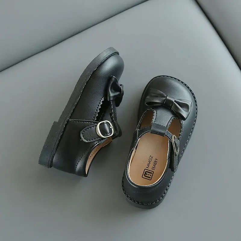2024 Fashion T-tied Girls Designer Shoes Princess laciness Kids Dress Shoes Classic Black Beige School Shoes for Girls E06072