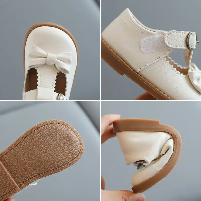 2024 Fashion T-tied Girls Designer Shoes Princess laciness Kids Dress Shoes Classic Black Beige School Shoes for Girls E06072