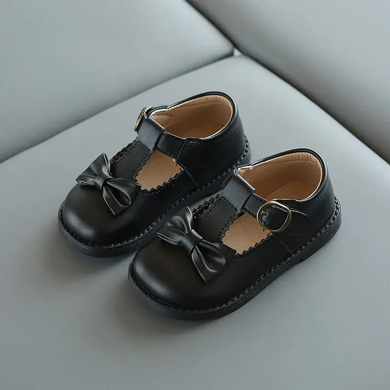 2024 Fashion T-tied Girls Designer Shoes Princess laciness Kids Dress Shoes Classic Black Beige School Shoes for Girls E06072