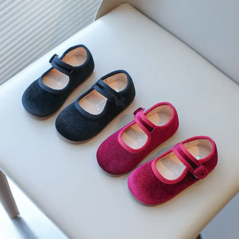 Korean Children's Shoes Little Girls Spring Velvet Baby Princess Children Little Girls Single Shoes