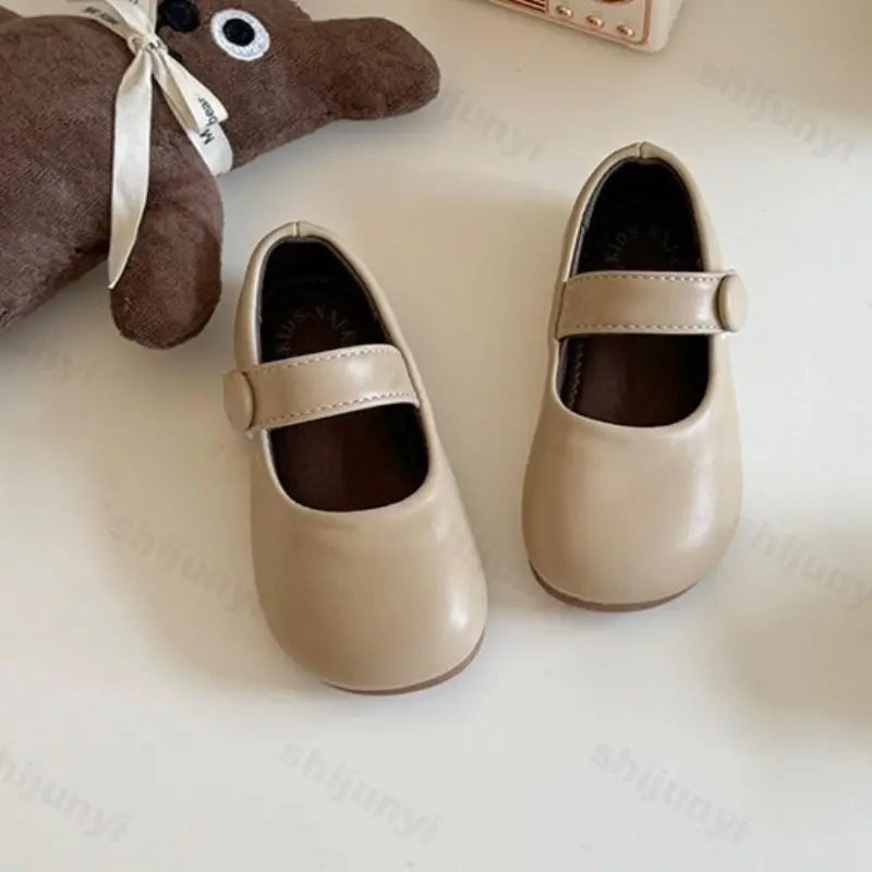 Girls Flats Soft Sole Comfort 2025 New Kids Pu Leather Shoes Non-slip Hook&loop Children Princess Shoes Solid Color Versatile