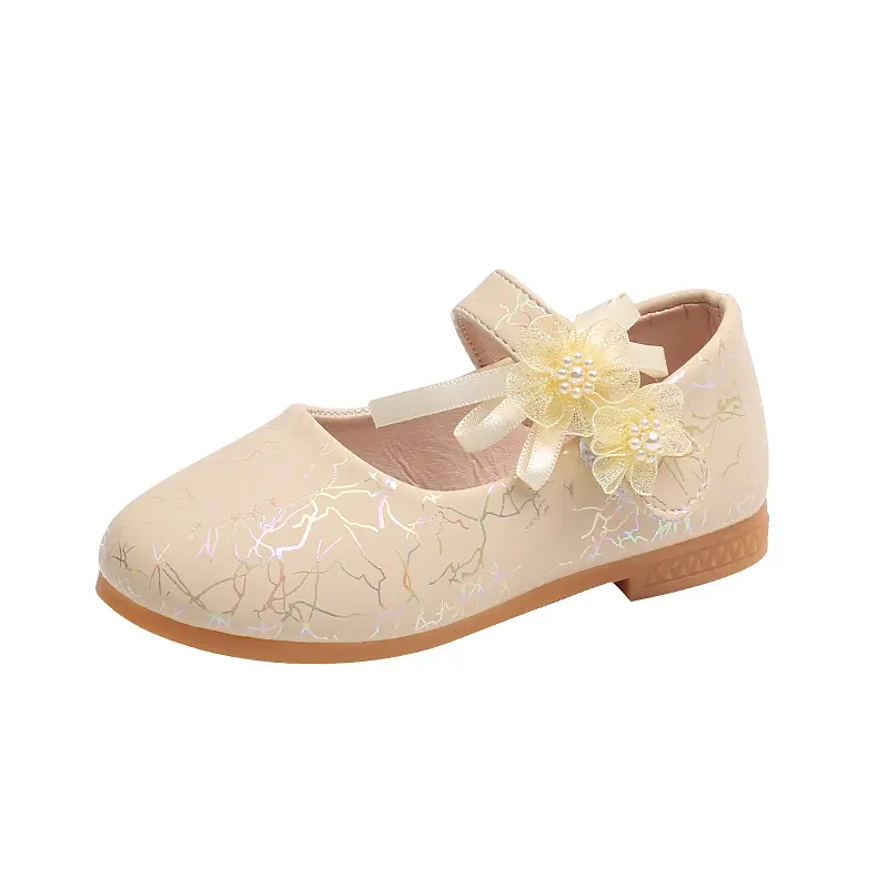 Girls Princess Shoes Sweet Leather Shoes Shallow Mouth Ballet Flats 2023 Spring Elegant Lace Flower Kids Shoes туфли для девочки