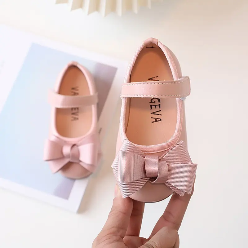 Girls' Leather Shoes 1-3 Year Princess Single Shoes Spring 2023 Toddler Walking Shoes Girls' Bow Tie Flat Shoes Children's Shoes