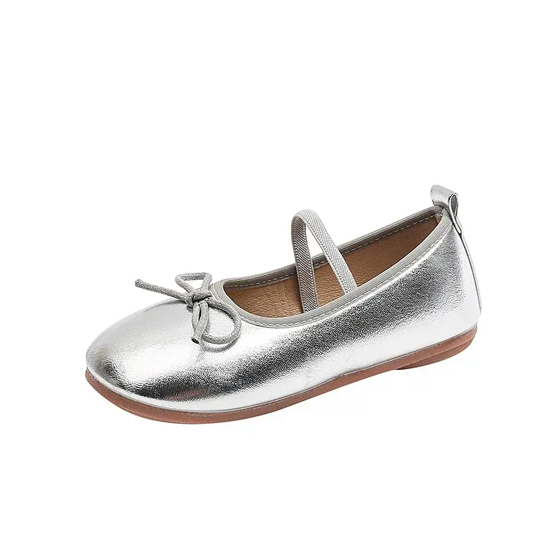 Zapatos Niña Children Shoes Spring Designer Shiny Bow Soft Soled Leather Shoes Autumn Fashion Versatile Girl Party Dresses Shoes