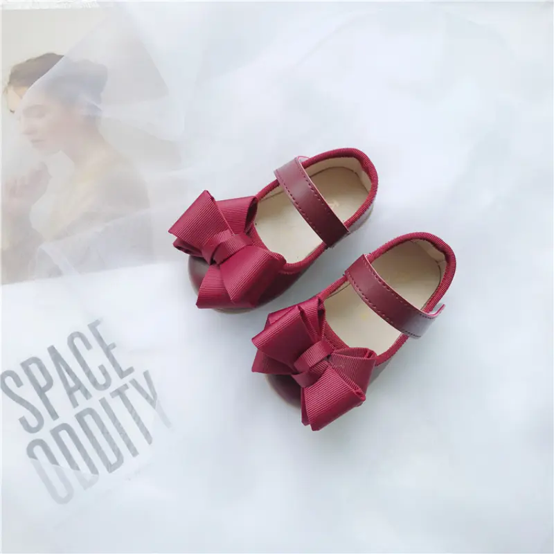 Girls' Leather Shoes 1-3 Year Princess Single Shoes Spring 2023 Toddler Walking Shoes Girls' Bow Tie Flat Shoes Children's Shoes