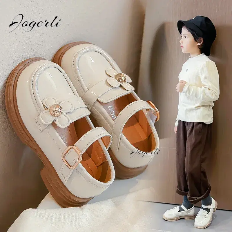 Girls' Small Pu Leather Shoes 2024 Spring Autumn New Style Little Kids Single Children Black White Princess Loafer Footwear