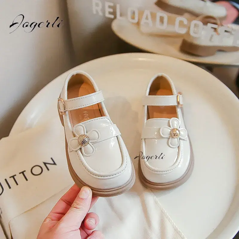 Girls' Small Pu Leather Shoes 2024 Spring Autumn New Style Little Kids Single Children Black White Princess Loafer Footwear