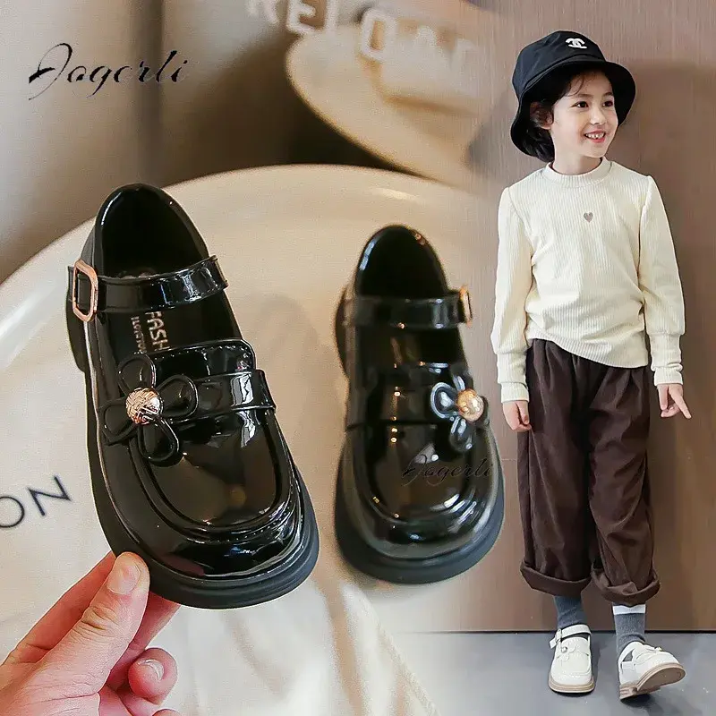 Girls' Small Pu Leather Shoes 2024 Spring Autumn New Style Little Kids Single Children Black White Princess Loafer Footwear
