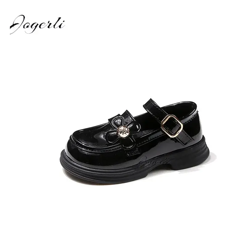 Girls' Small Pu Leather Shoes 2024 Spring Autumn New Style Little Kids Single Children Black White Princess Loafer Footwear
