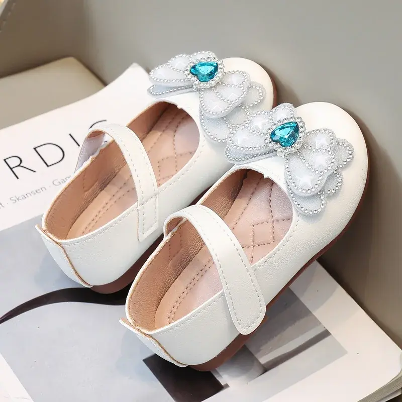 Toddlers Girls Leather Shoes Princess Sweet Kids Casual Flats for Wedding Party Rhinestone Butterfly Crystal Heart Fashion Shoes