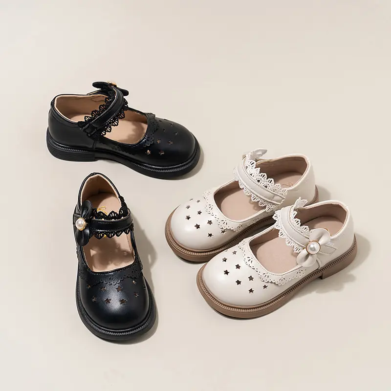 Girls Leather Shoes for Party Wedding Kids Mary Janes Shoes with Cut-outs Princess Sweet Children Performance Shoes Soft Chic