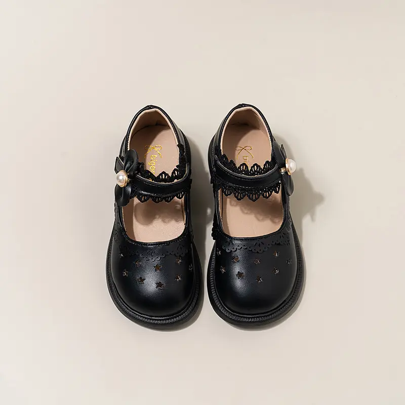 Girls Leather Shoes for Party Wedding Kids Mary Janes Shoes with Cut-outs Princess Sweet Children Performance Shoes Soft Chic
