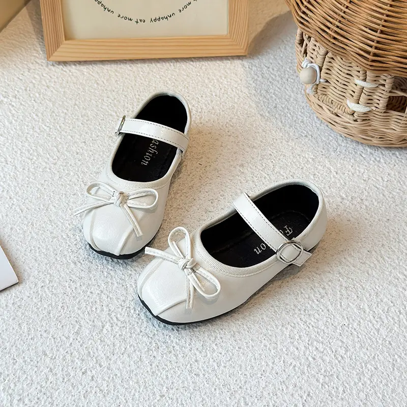 Girls Bow Princess Shoes Silver Baby Girl Soft Sole Baby Toddler Flats Children PU Leather Shoes Kids School Student Loafer