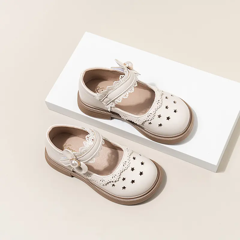 Girls Leather Shoes for Party Wedding Kids Mary Janes Shoes with Cut-outs Princess Sweet Children Performance Shoes Soft Chic