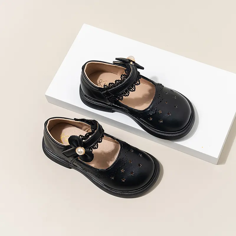 Girls Leather Shoes for Party Wedding Kids Mary Janes Shoes with Cut-outs Princess Sweet Children Performance Shoes Soft Chic