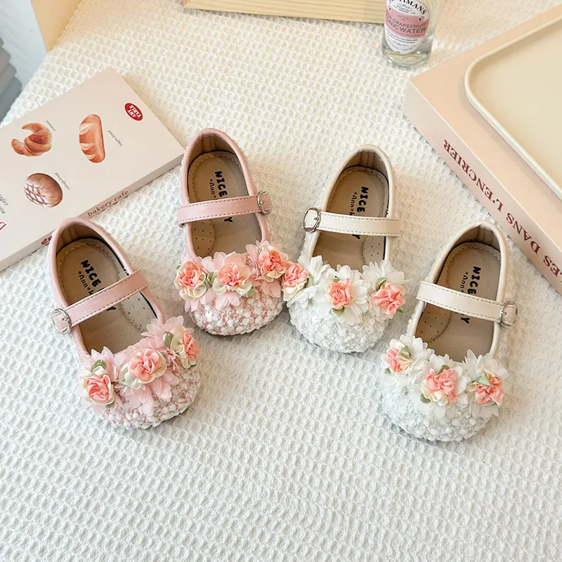 2025 Spring New Children Casual Shoes for Girls Fashion Korean Style Soft Anti-slippery Versatile French Style Flower Dress Shoe