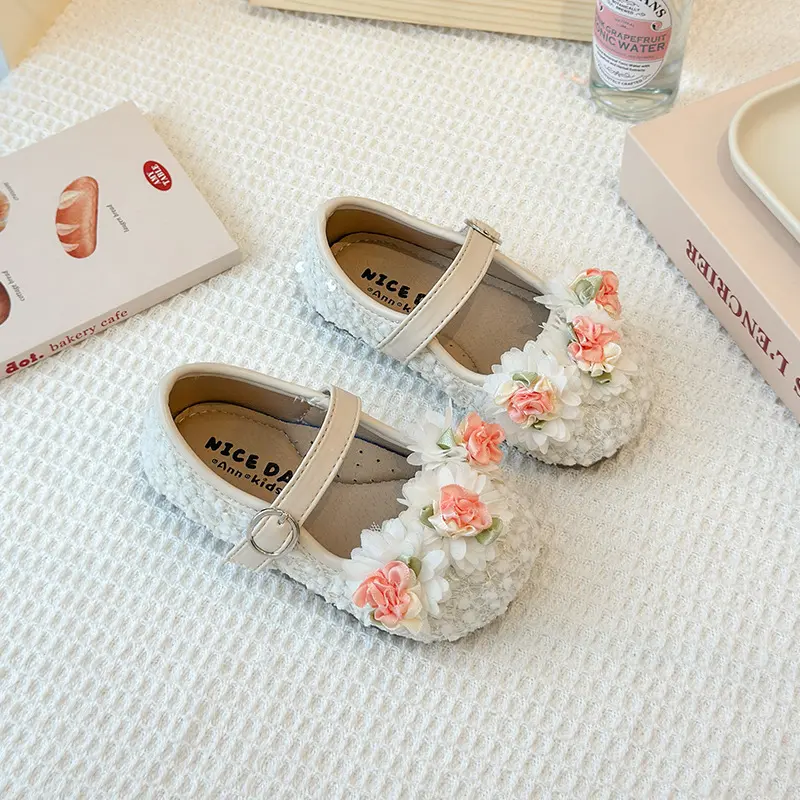 2025 Spring New Children Casual Shoes for Girls Fashion Korean Style Soft Anti-slippery Versatile French Style Flower Dress Shoe