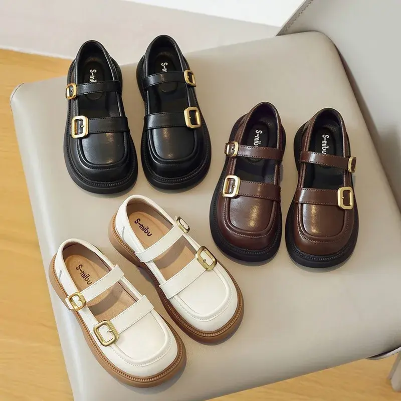 Kids Leather Shoes Simple Girls Fashion Mary Jane Shoes School Uniform Versatile Children Causal Performance Shoes Brown Black