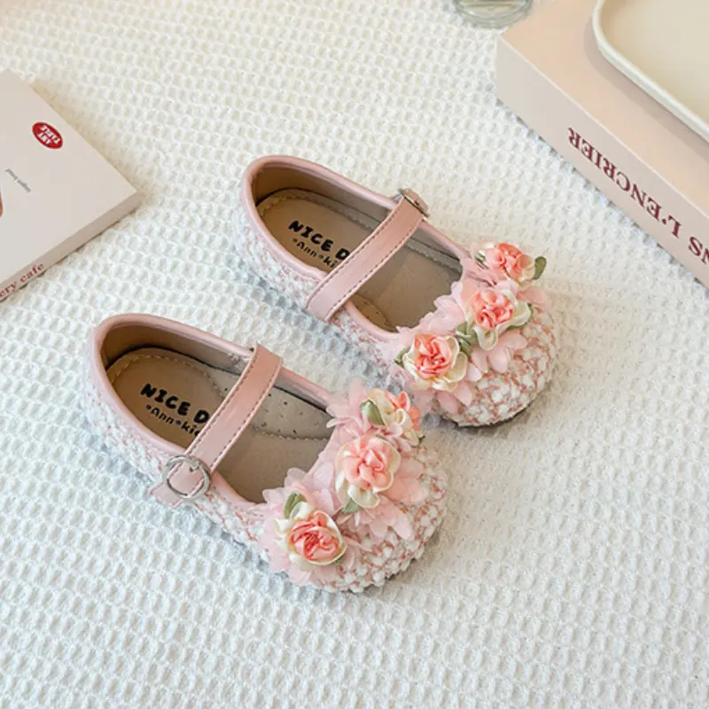 2025 Spring New Children Casual Shoes for Girls Fashion Korean Style Soft Anti-slippery Versatile French Style Flower Dress Shoe